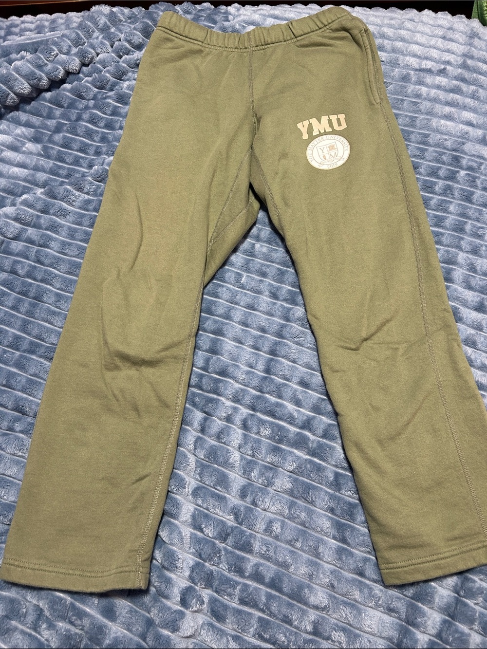 Straight Leg Olive Green Fleece Pants with Logo